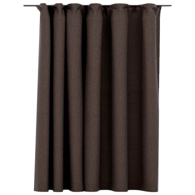 Draperie opaca, aspect de in, gri taupe, 290x245 cm, cu carlige foto