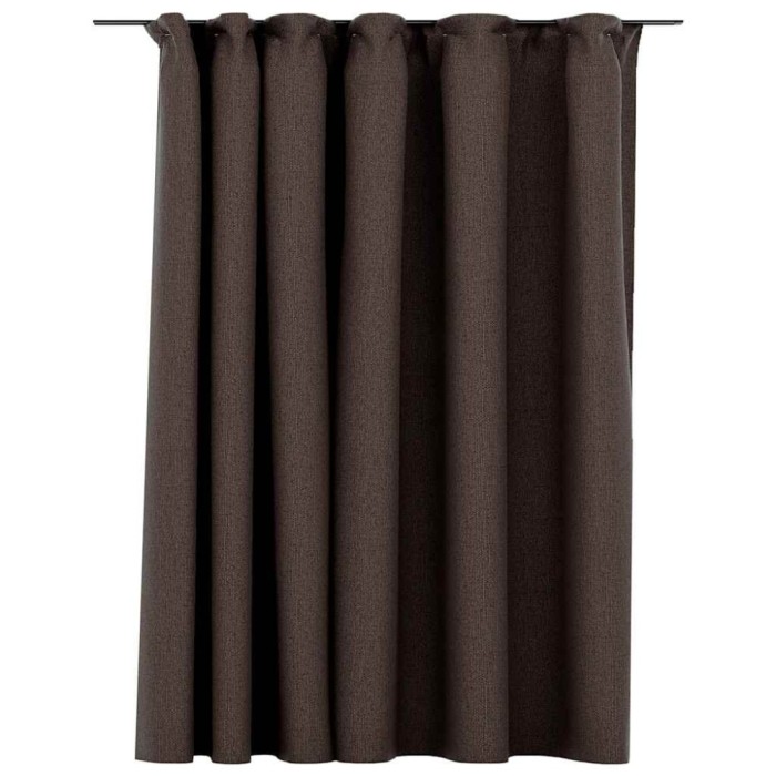 Draperie opaca, aspect de in, gri taupe, 290x245 cm, cu carlige