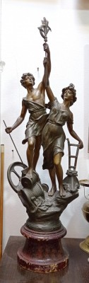 Sculptura antimoniu - Grup alegoric &amp;quot;Industria si Agricultura&amp;quot; - Franta 1900 foto