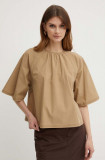 Weekend Max Mara bluza din bumbac femei, culoarea bej, neted, 2415161032600