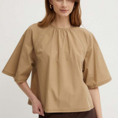 Weekend Max Mara bluza din bumbac femei, culoarea bej, neted, 2415161032600