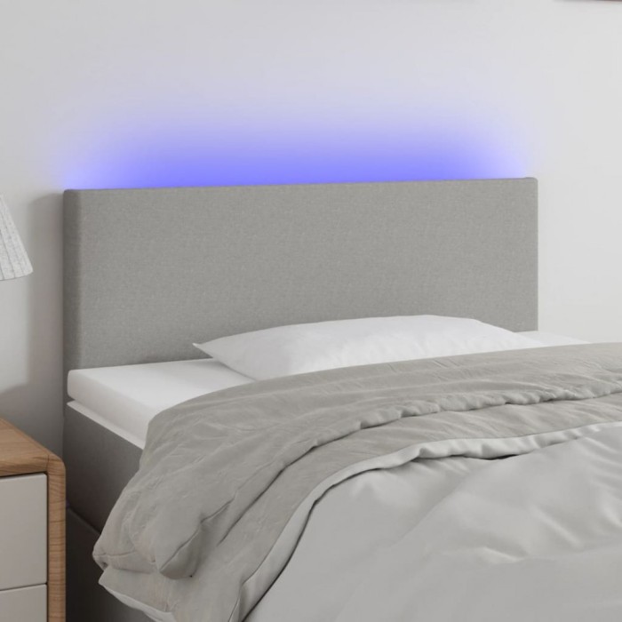 vidaXL Tăblie de pat cu LED, gri deschis, 90x5x78/88 cm, textil 3121314