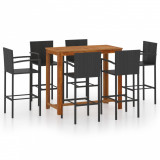 Set mobilier bar de grădină, 7 piese, negru