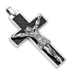 Pandantiv din otel inoxidabil-cruce neagra cu Isus argintiu foto