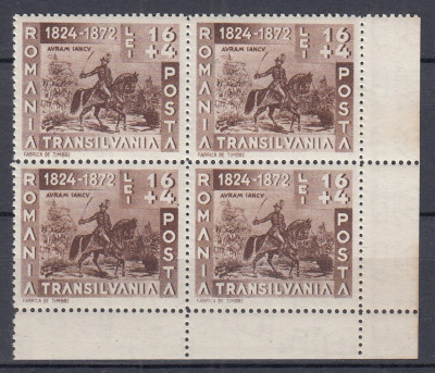 ROMANIA 1942 LP 150 AVRAM IANCU BLOC DE 4 TIMBRE MNH foto