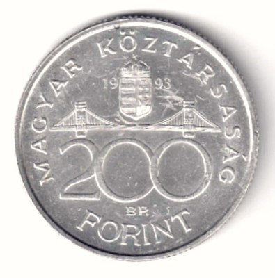 UNGARIA 200 FORINT 1993 ARGINT AUNC foto