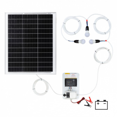 Sistem de iluminat solar 50&amp;nbsp;W cu 3 becuri foto