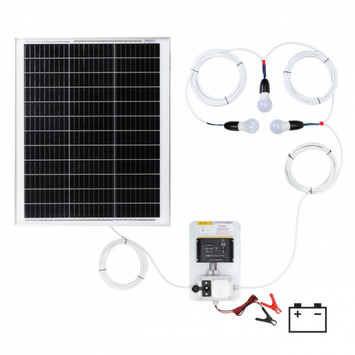 Sistem de iluminat solar 50&nbsp;W cu 3 becuri