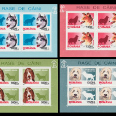 2001 Romania - Rase de caini 4 blocuri de 4 timbre LP 1551 a, MNH