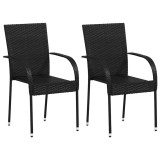 vidaXL Scaune de exterior, stivuibile, 2 buc., poliratan, negru