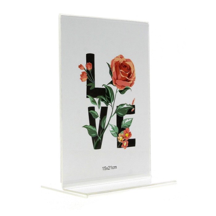 Rama transparenta tip suport, forma T, format 15 x 21 cm, plexiglas