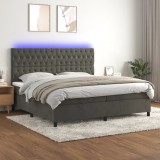 Gossi pat cu arcuri, saltea si led, gri inchis, 200x200 cm, catifea