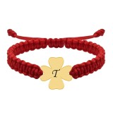 Bratara personalizata snur impletit trifoi si nume gravat din argint 925 placat cu aur galben 24K