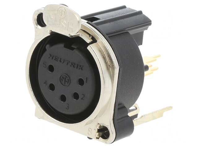 Soclu XLR Mamă 5 Pin Drept cu Buton Argintiu 3A