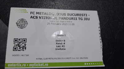 Bilet Metaloglobus Buc. - Viitorul Pandurii Tg. Jiu foto