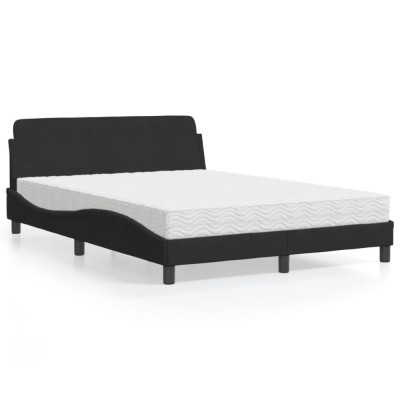 vidaXL Pat cu saltea, Dover, negru, 140x190 cm, catifea 3208393 foto