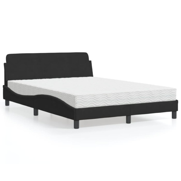 vidaXL Pat cu saltea, Dover, negru, 140x190 cm, catifea 3208393