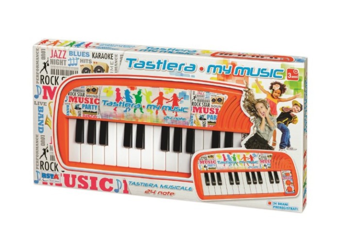 Orga muzicala pentru copii cu 24 de taste si note muzicale RS Toys, include 24 melodii presetate, buton ON OFF