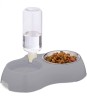 Castron Caini Mici cu Dozator Apa Automat, Gri, 300ml + Sticla 450ml, Otel Inoxidabil/Plastic, Hranitor si Adapator 2 in 1, 23.5x30x18.5cm