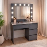 Masa de toaleta/machiaj, Irina, antracit, cu oglinda si LED-uri, 94x43x141 cm