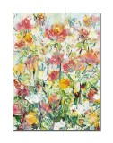Tablou impasto pictat manual, Flori in gradina, 40x30cm acril pe panza in relief efect 3D, Kenny Varniote