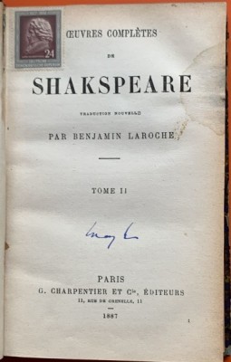 Oeuvres completes de Shakespeare - traducere in franceza de Benjamin Laroche - vol 2 foto
