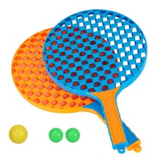 Set Badminton pentru Copii, Cyrax, 2 Palete, 3 Mingi, Pentru Joaca si Antrenament, Albastru Portocaliu