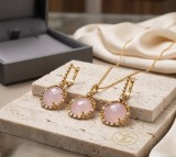 Cumpara ieftin Set din Argint 925 Placat cu Aur , zRose Romance, , Colier E i Cercei cu Piatra Roz E i Halo de Zirconii, 11.9g