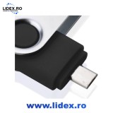 Stick Memorie GREATON, 128 GB, 2 IN 1, Cu USB 3.0 si Type-C, Rotativ 360⁰, High Speed, Gri/Negru