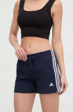 Adidas pantaloni scurți femei, culoarea bleumarin, cu imprimeu, high waist HM9289