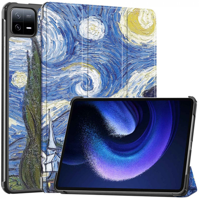 Husa tableta compatibila xiaomi pad 6 / pad 6 pro, foldpro cu microfibra, auto sleep/wake, starry night