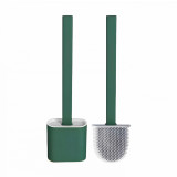 Perie de WC din silicon cu cap flexibil si suport autoadeziv verde