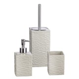 Cumpara ieftin Set baie dispenser sapun, pahar periute dinti, perie toaleta ceramica bej
