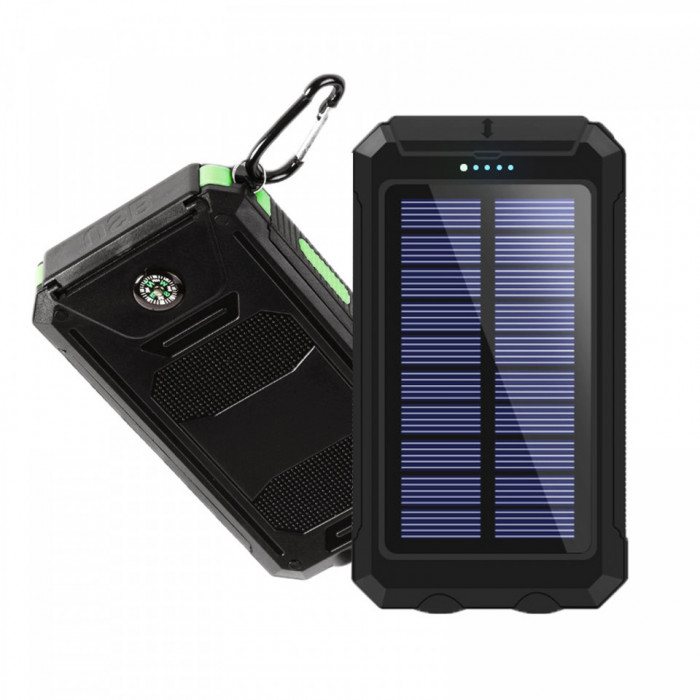 Baterie externa solara, 30000 mAh, 2x USB, 1x MicroUSB, Quick Charge, Capac de