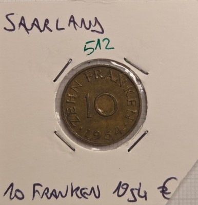512 Saarland, 10 Franken 1954 foto