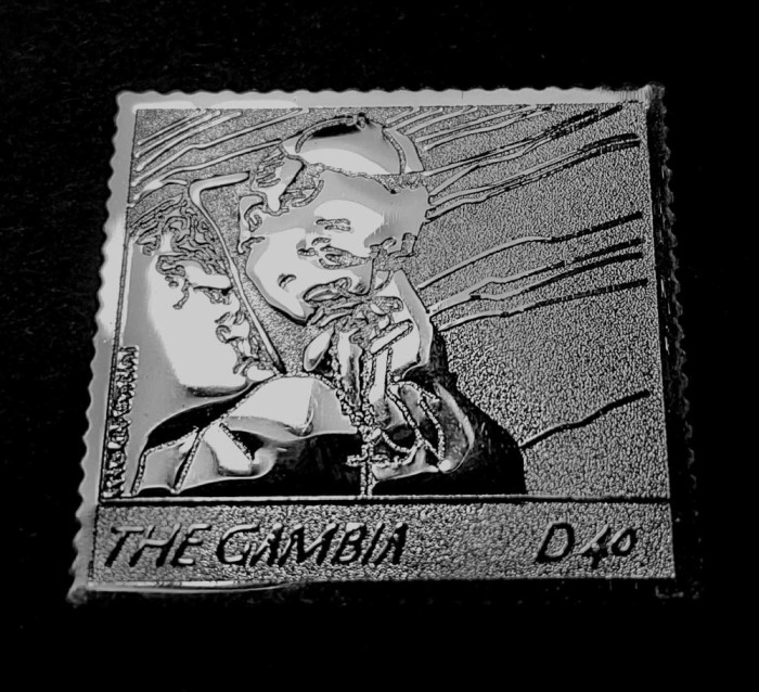 ✅ Gambia 2005, Papa Ioan Paul II, timbru din argint/embosat, Mi. 5551/6 Euro,MNH