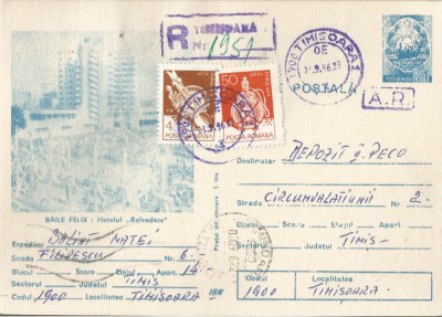 Romania, Baile Felix, c.p.s. recomandata, circulata intern, 1986 foto