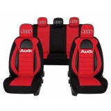 Set Huse Scaune Universale Racing, Visiniu cu Negru Personalizate cu Audi