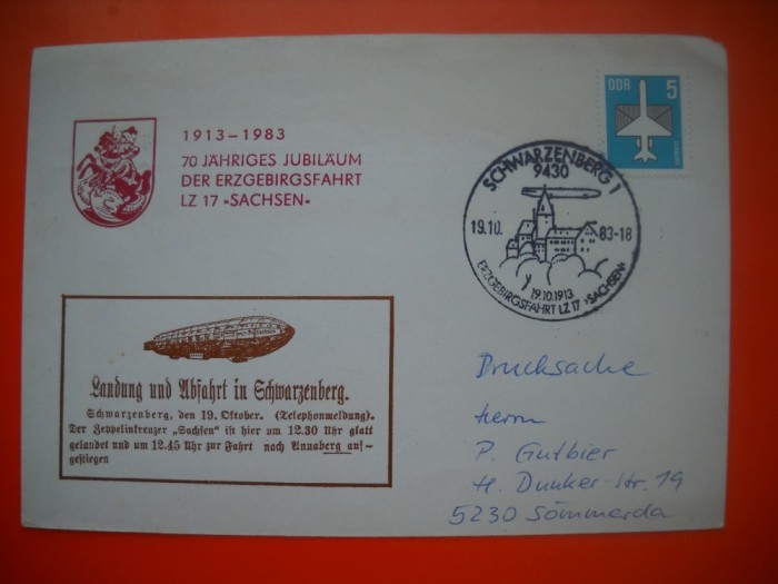HOPCT PLIC S NR 597 SCHWARZENBERG 1913-1983 ZEPPELIN -COSMOS/SPACE-SPATIU- GERMANIA
