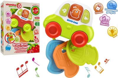 Jucarie interactiva si muzicala pentru bebelusi, Globo Vitamina G, sub forma unui breloc tip masinuta cu chei multicolore din material moale pentru de foto