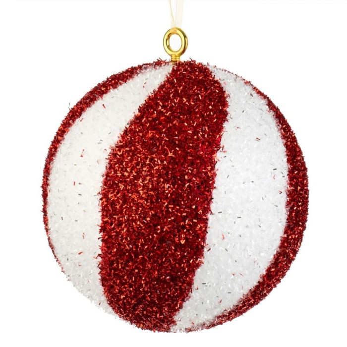 Glob Crăciun, Model Dungi Candy, Culoare Roșu și Alb, Diametru 20cm, Material Spumă