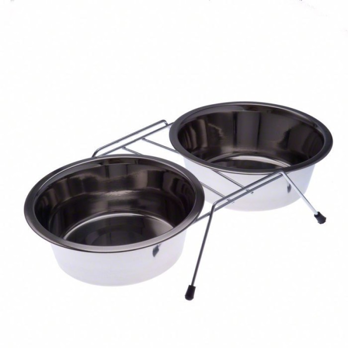 Set 2 castroane din inox pentru animale, suport metalic, 2 x 4700 ml
