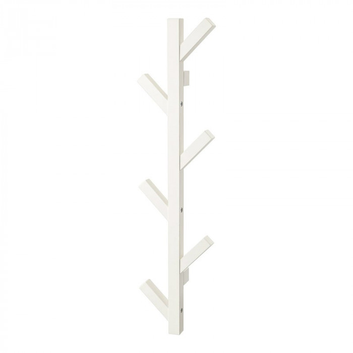 Cuier lemn masiv, 6 carlige, 19 x 79 cm, Alb