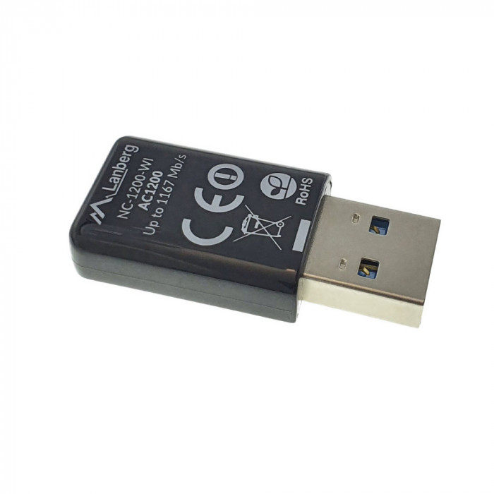 Adaptor USB 3.0 Wireless Lanberg NC-1200, 1167 Mbps, dual band, 867 Mb s la 5 GHz si 300 Mb s la 2.4 GHz