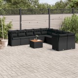 vidaXL Set canapele de grădină cu perne, 11 piese, negru, poliratan