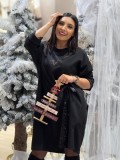 Rochie neagra din vascoza cu insertie din paiete