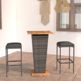 Cumpara ieftin Set mobilier bar de grădină, cu perne, 3 piese, gri, poliratan
