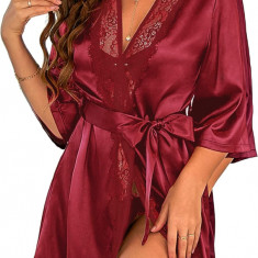 Femei Scurt Satin Kimono Halat Lenjerie Lenjerie Cămașă de noapte Sleepwear Măta