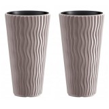 Set 2 ghivece de flori, Sandy Slim, rotunde, inalte, 39x70.8 cm, cafeniu, Prosperplast GartenVIP DiyLine