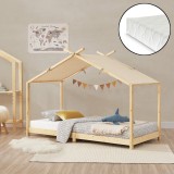 Pat copii, en.casa, PXSD-0002 Brome HKSM, 200 x 90 cm, brad, spuma rece, natur, cu saltea HausGarden Leisure